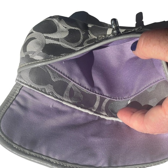 COACH Signature Gray Monogram Leather & Canvas Flap Wristlet - Picture 7 of 13